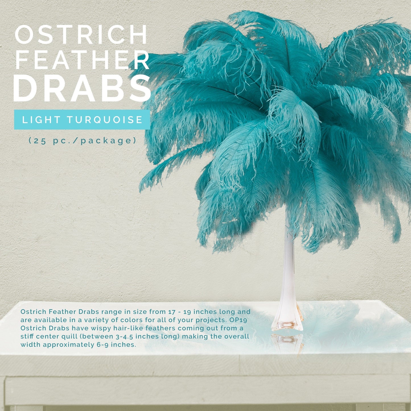 Large Ostrich Feathers - 17"+ Drabs - Light Turquoise