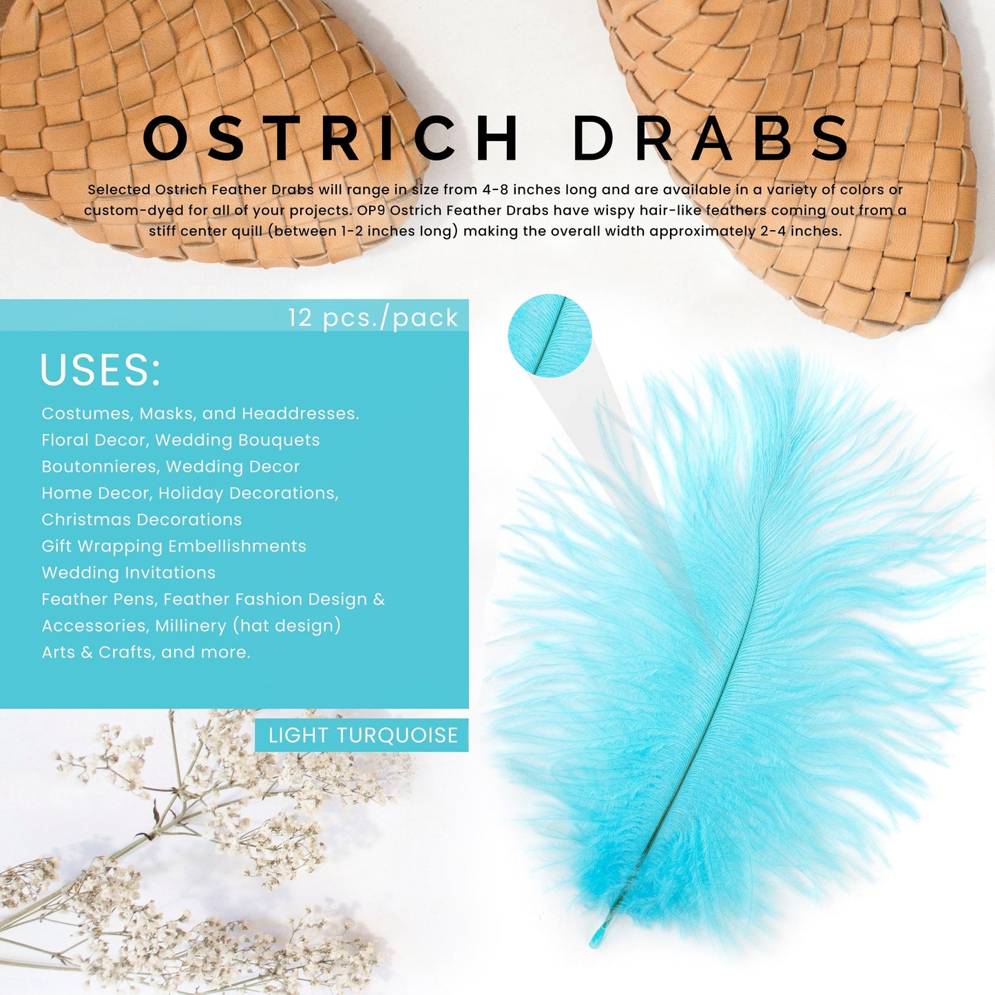 Ostrich Feathers 4-8" Drabs - Light Turquoise