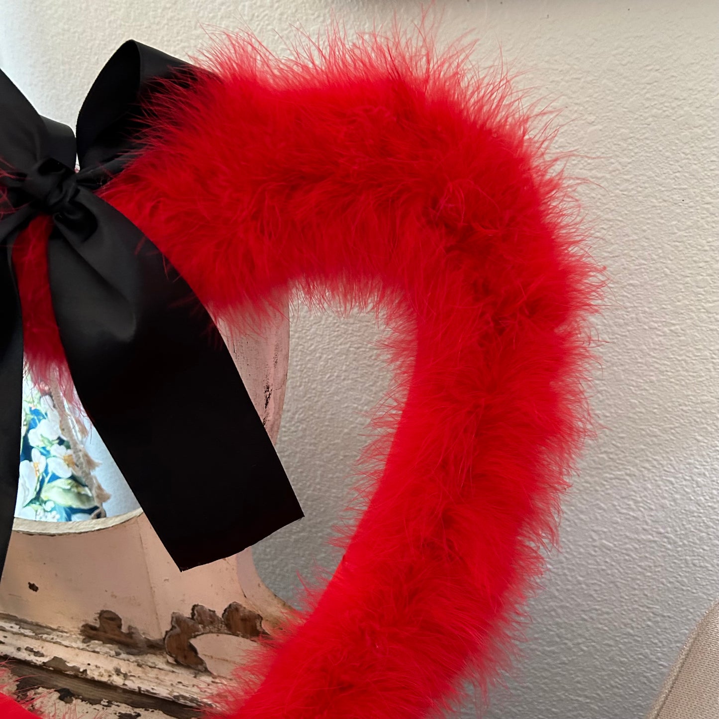 Decorative Red Heart Shaped Feather Wreath Wall Art