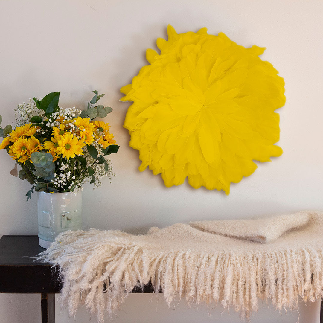 African JuJu Hats Feather Wall Art - Small - Lemon Yellow