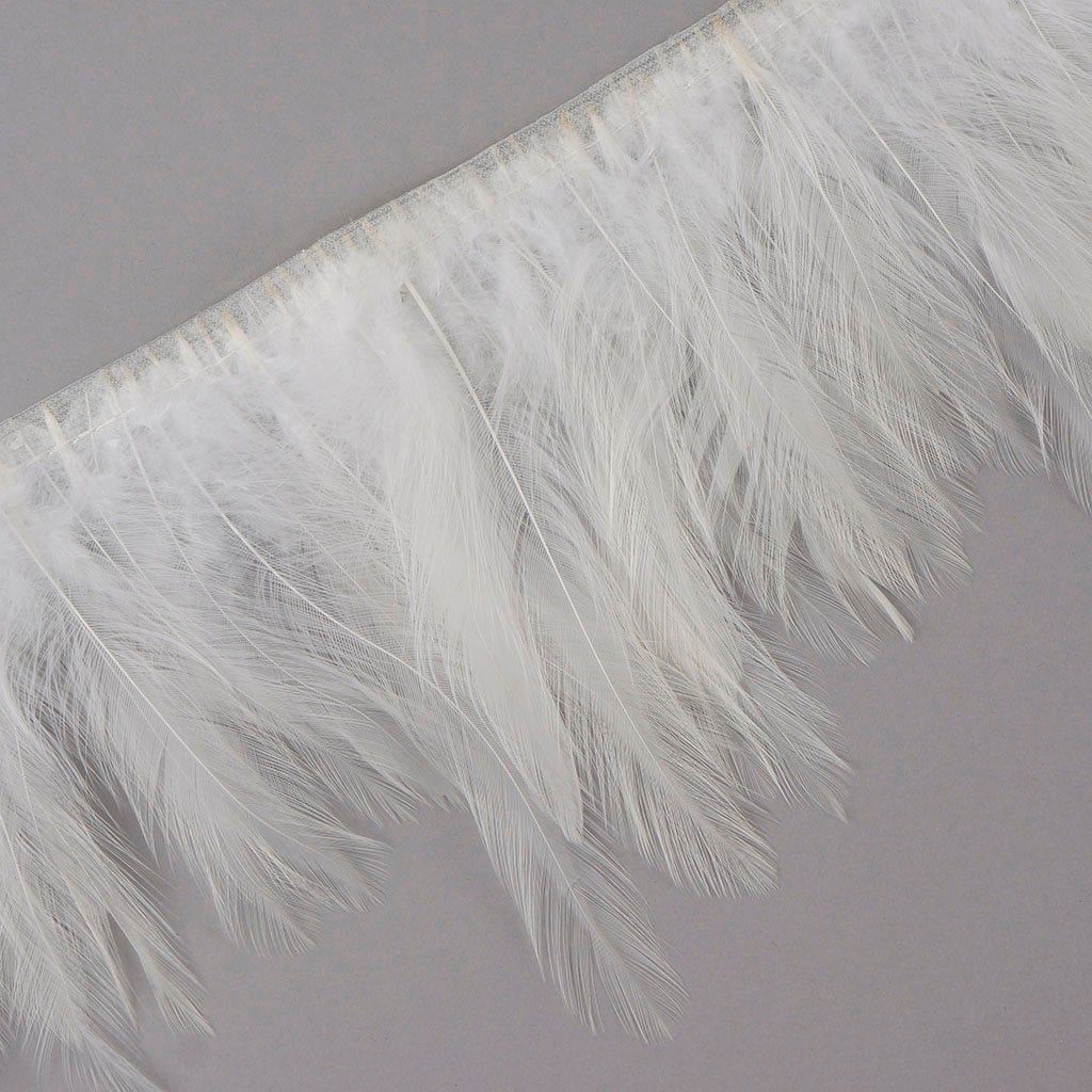 1 Yard Dyed Hackle Feather Fringe White 4 to 5 inches