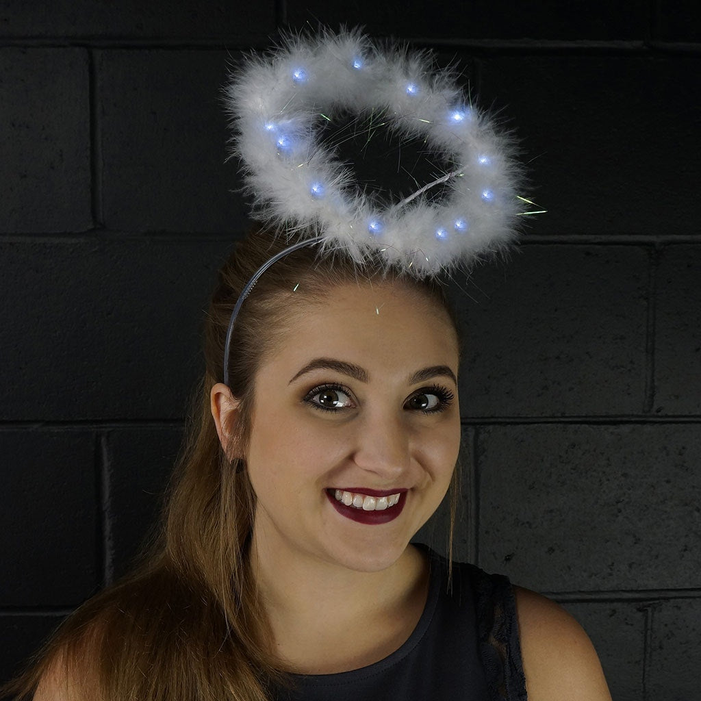 Marabou Feather Halo W/LED Lights White W/Opal Lurex