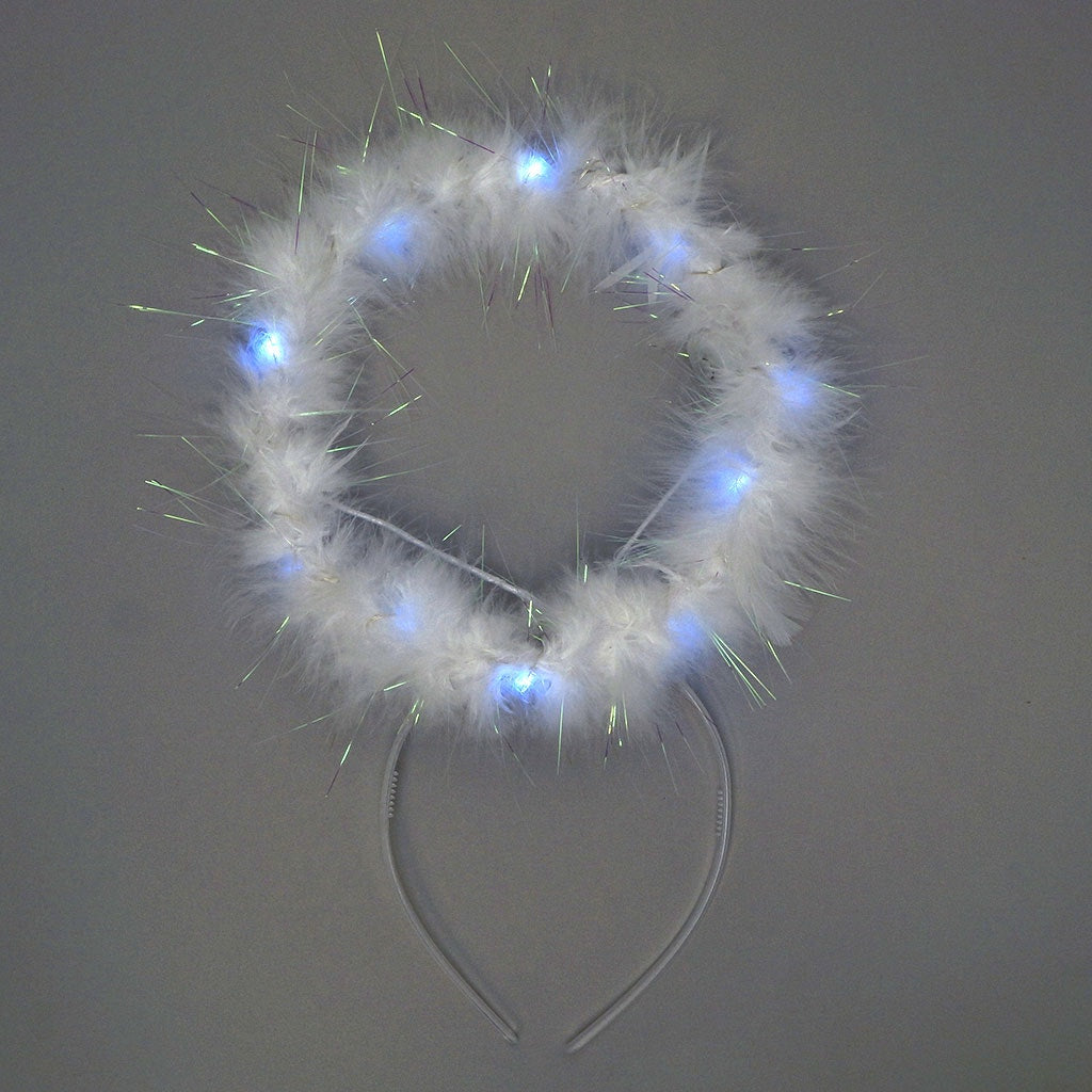 Marabou Feather Halo W/LED Lights White W/Opal Lurex