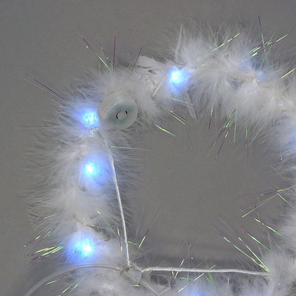 Marabou Feather Halo W/LED Lights White W/Opal Lurex