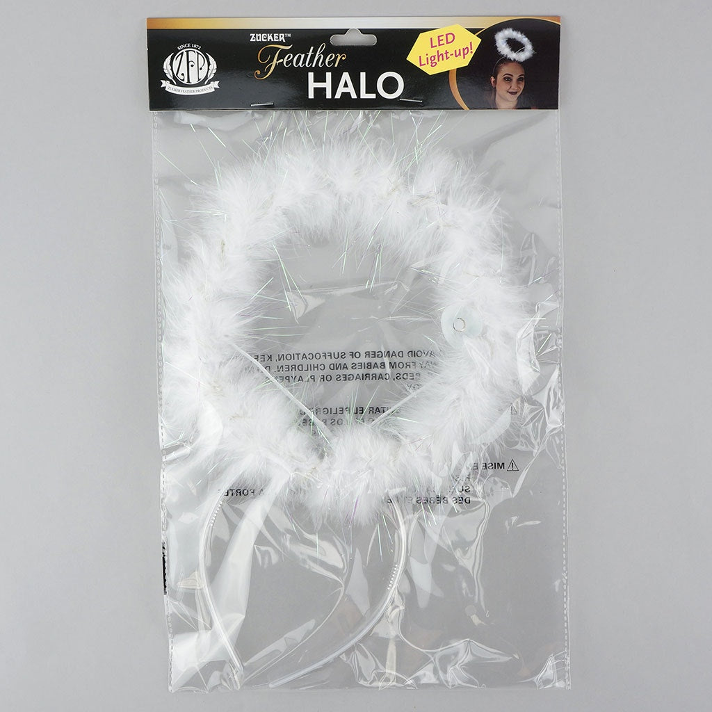 Marabou Feather Halo W/LED Lights White W/Opal Lurex