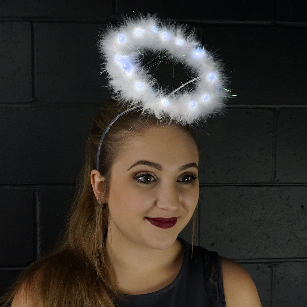 Marabou Feather Halo W/LED Lights White W/Opal Lurex