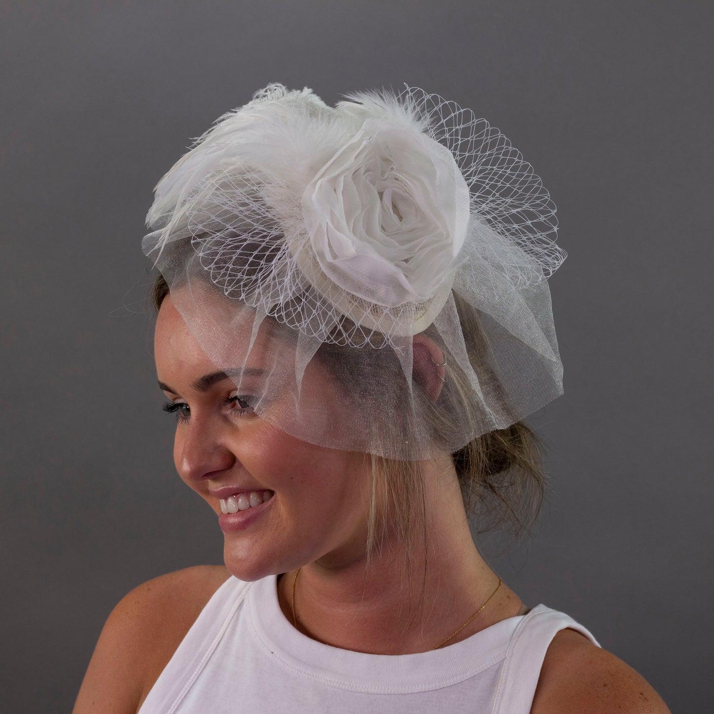 Blanca White Ostrich Feather Fascinator