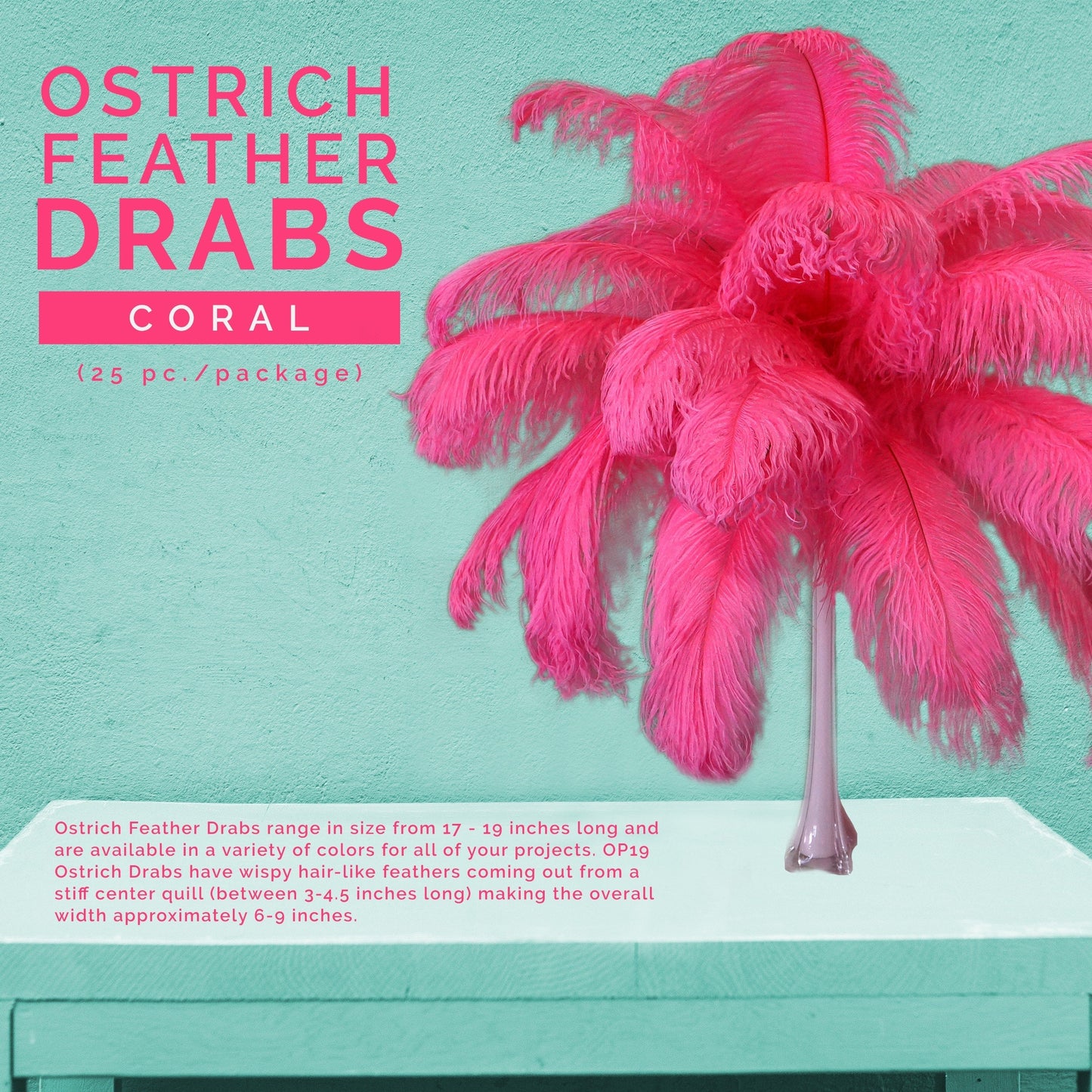 Large Ostrich Feathers - 17"+ Drabs - Coral