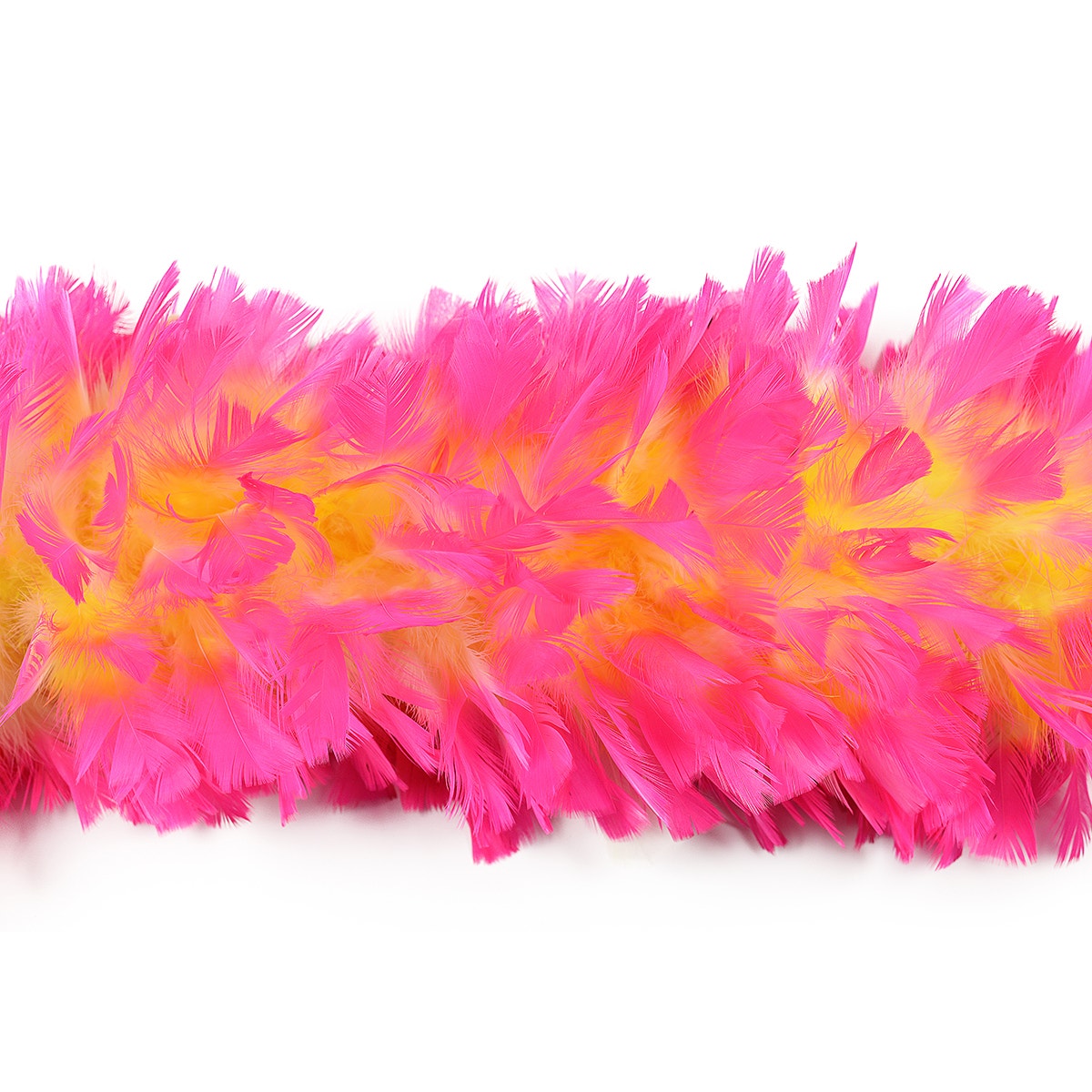 Turkey Feather Boa 10-14" - Fluorescent Yellow/Pink Orient Tipped