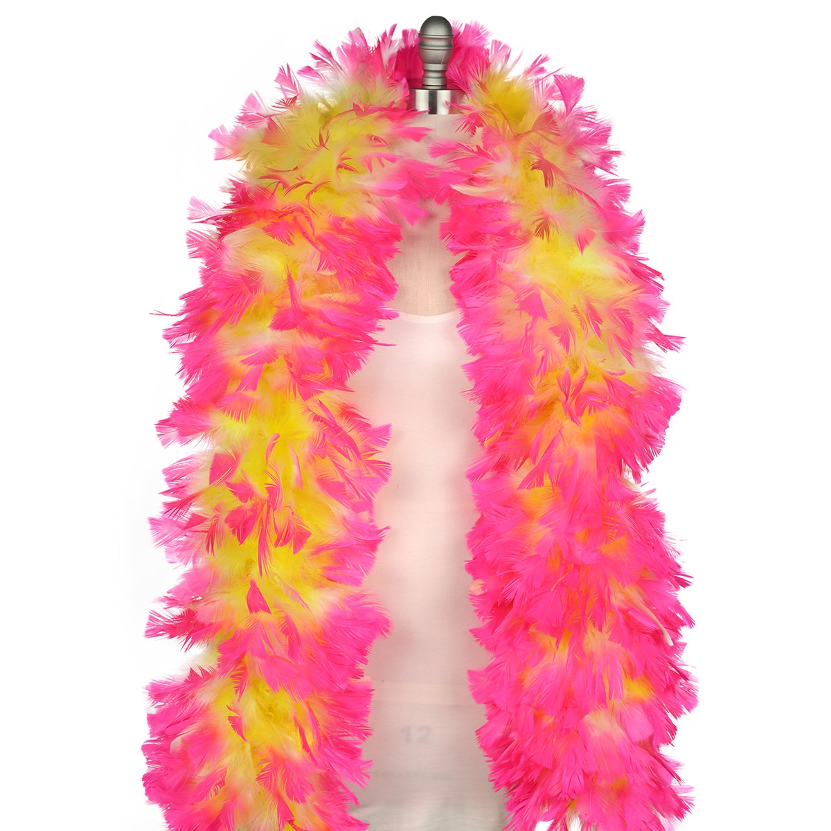 Turkey Feather Boa 10-14" - Fluorescent Yellow/Pink Orient Tipped