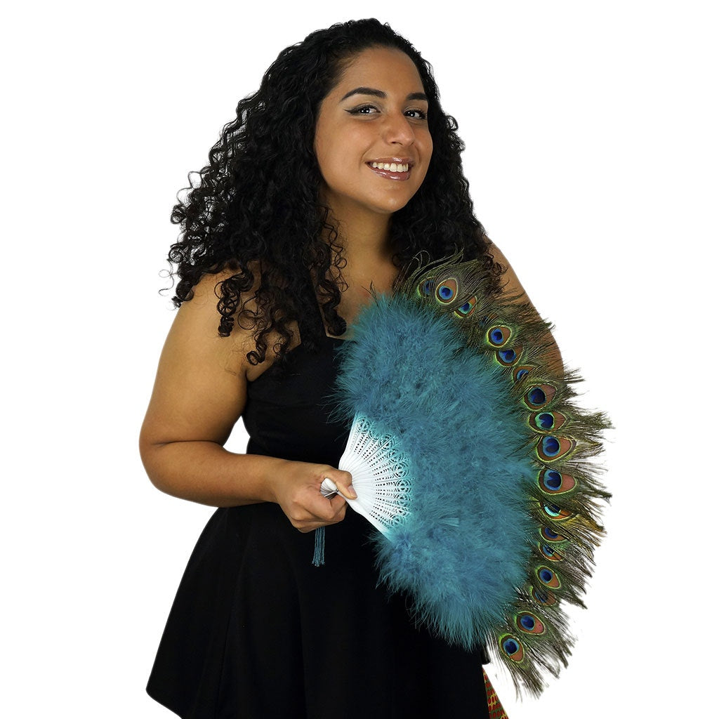 Marabou-Peacock Feather Fan - Dark Aqua