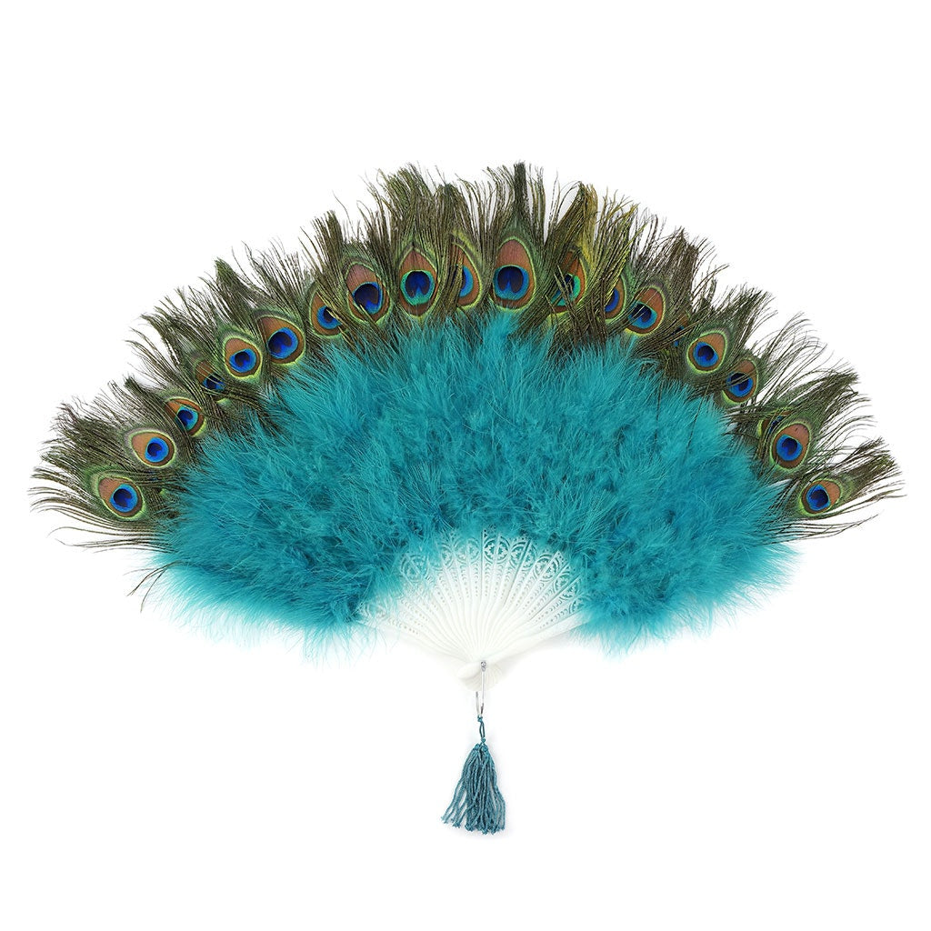 Marabou-Peacock Feather Fan - Dark Aqua