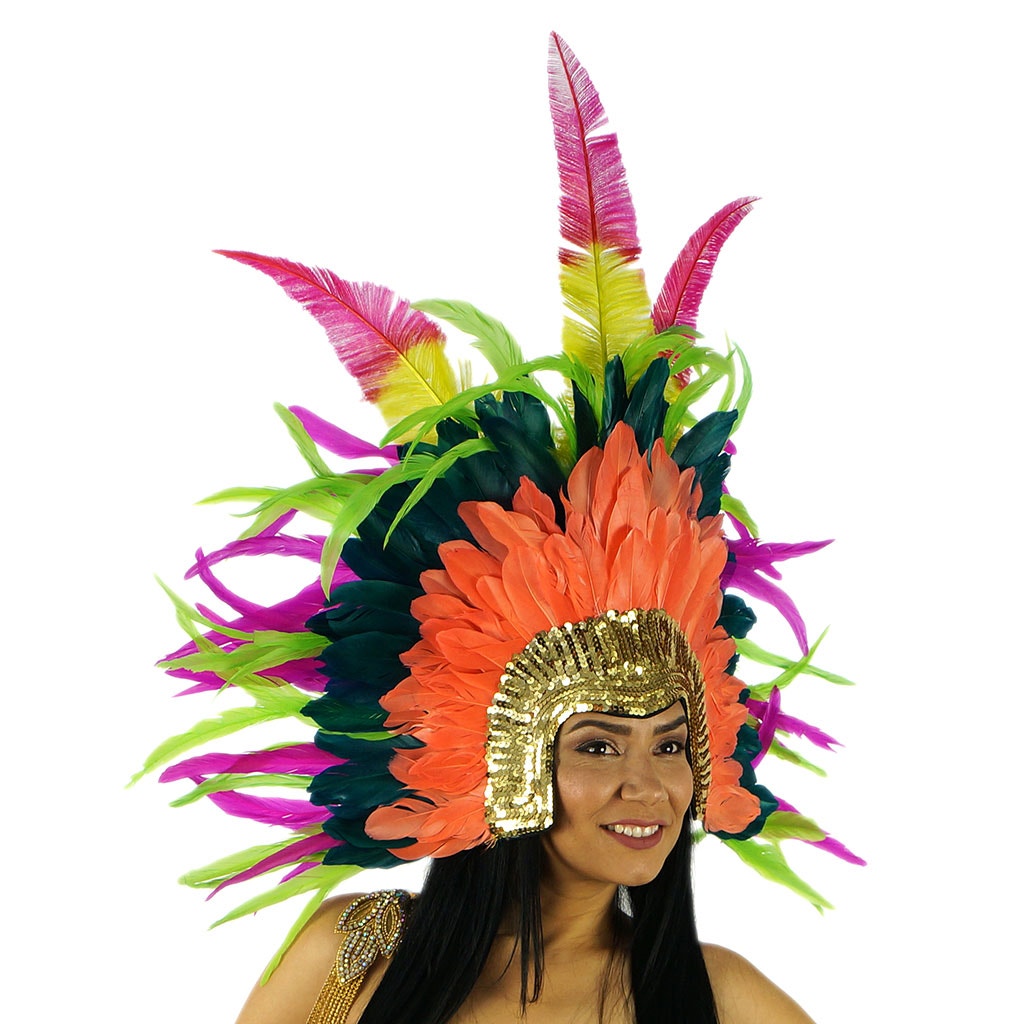 Carnival Feather Headdress w/Ostrich/Goose/Rooster