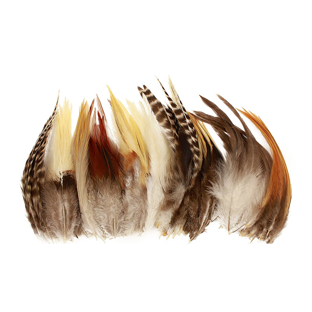 Natural Chin Grizzly Rooster Feather Mix 3-6" 12 pc/pkg