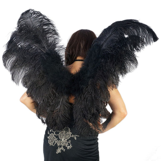 Large Adult Angel Fairy Butterfly Ostrich Feather Wings - Black