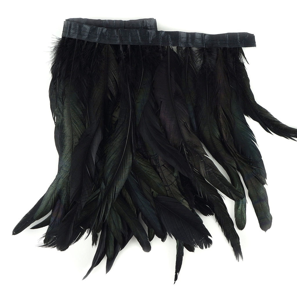 Half Bronze Rooster Coque Feather Fringe - 10 - 12" -  Black - Irid