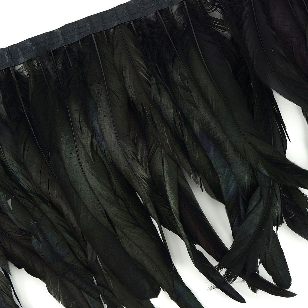 Half Bronze Rooster Coque Feather Fringe - 10 - 12" -  Black - Irid