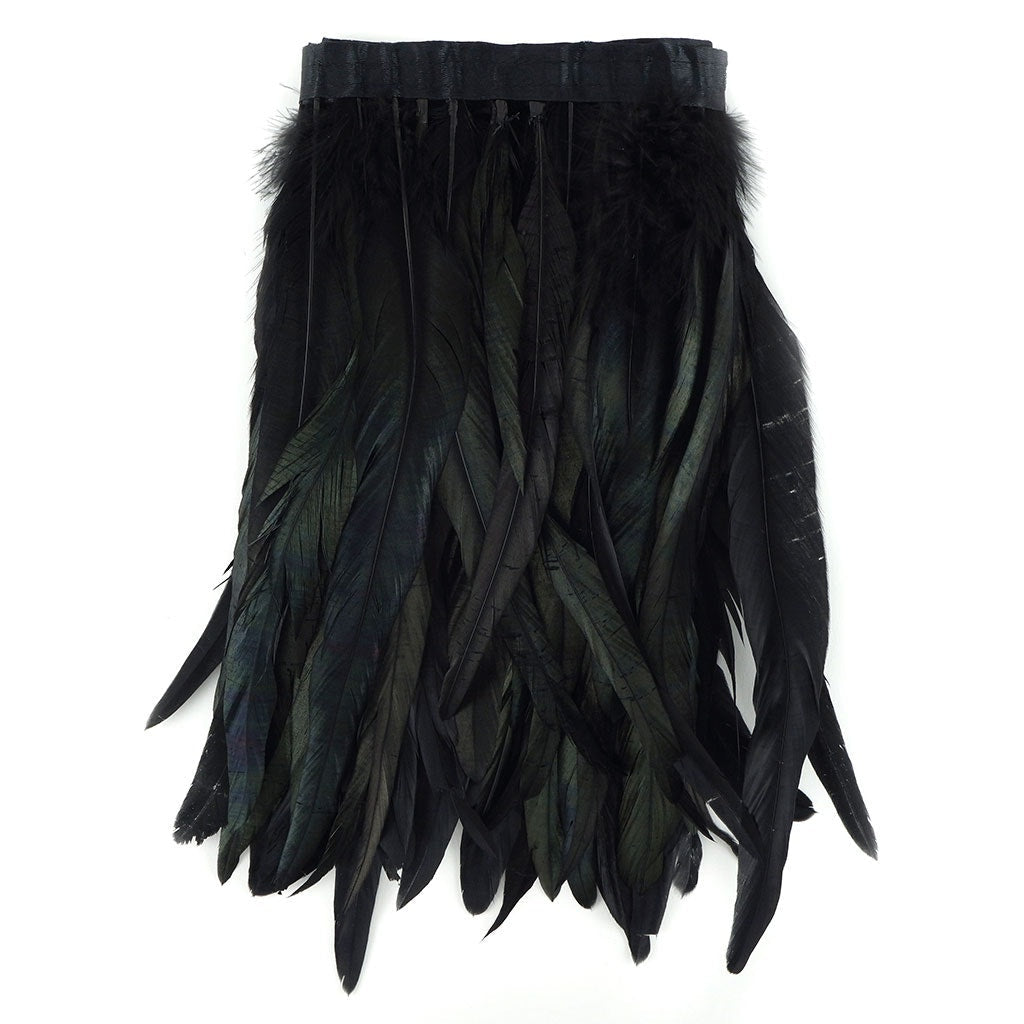 Half Bronze Rooster Coque Feather Fringe - 12 - 14" - Black - Irid