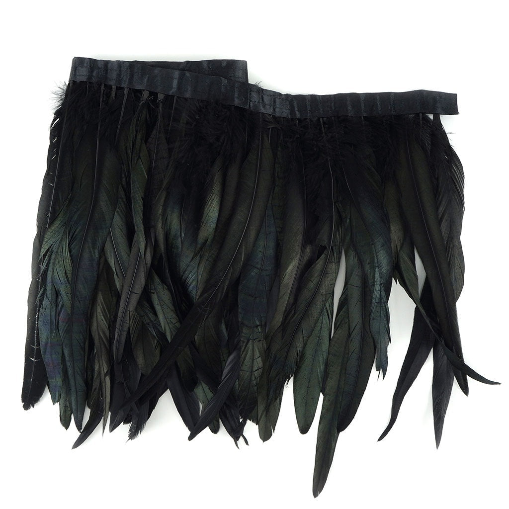 Half Bronze Rooster Coque Feather Fringe - 12 - 14" - Black - Irid