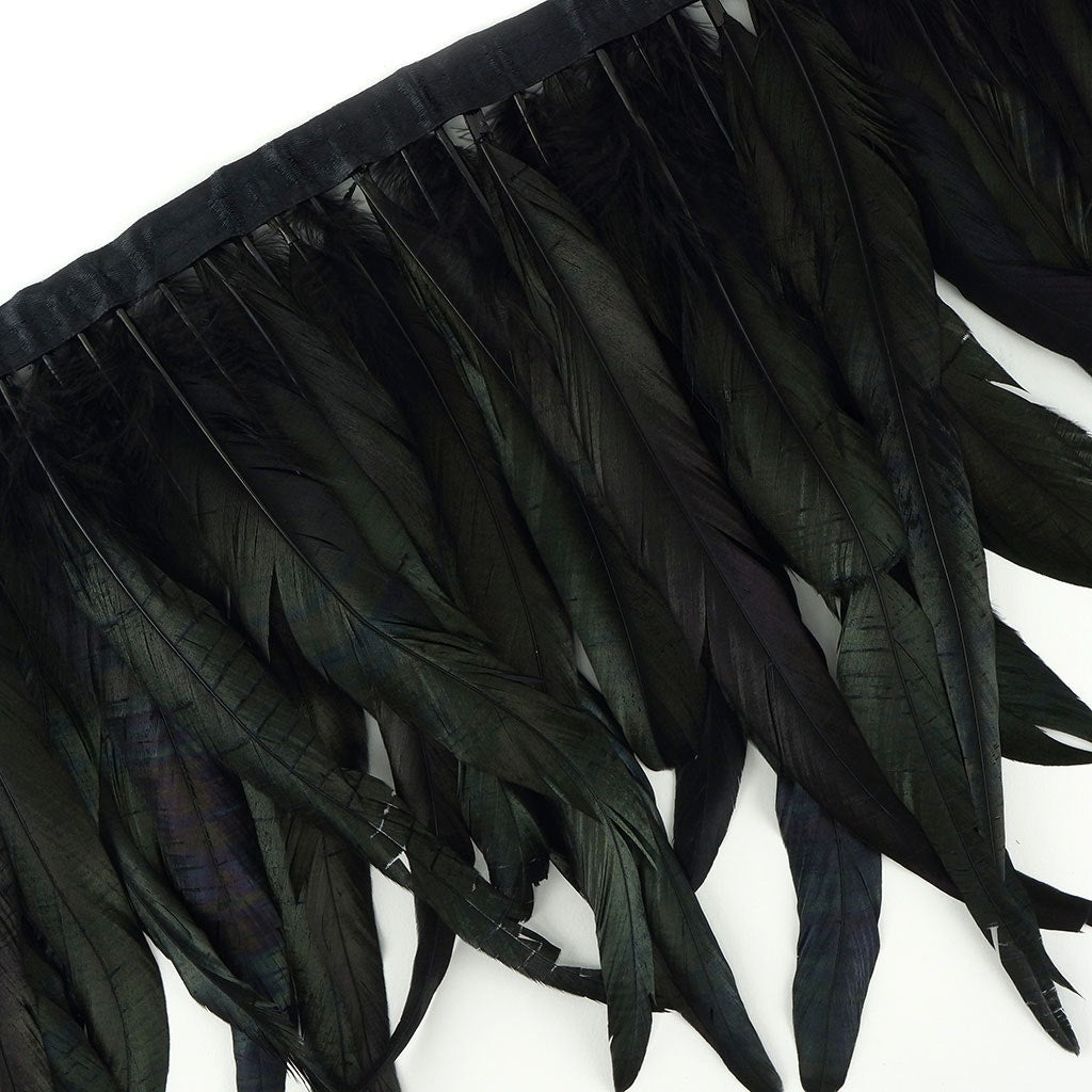 Half Bronze Rooster Coque Feather Fringe - 12 - 14" - Black - Irid