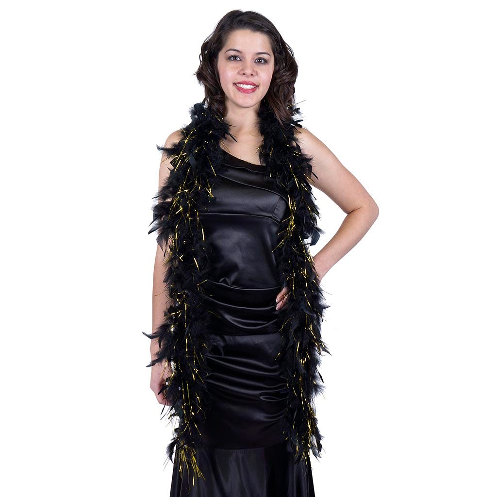 Chandelle Feather Boa - Lightweight - Black with Gold Lurex