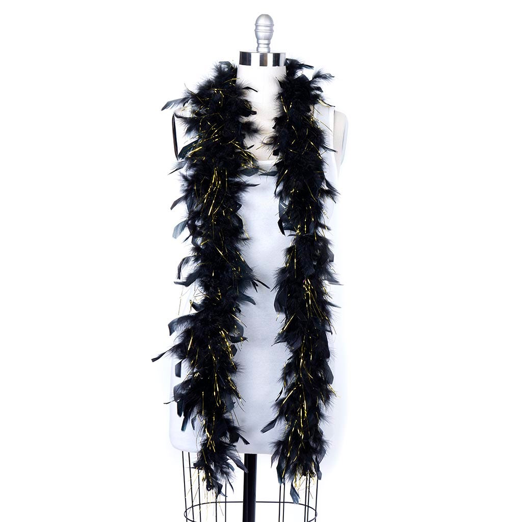 Chandelle Feather Boa - Lightweight - Black with Gold Lurex