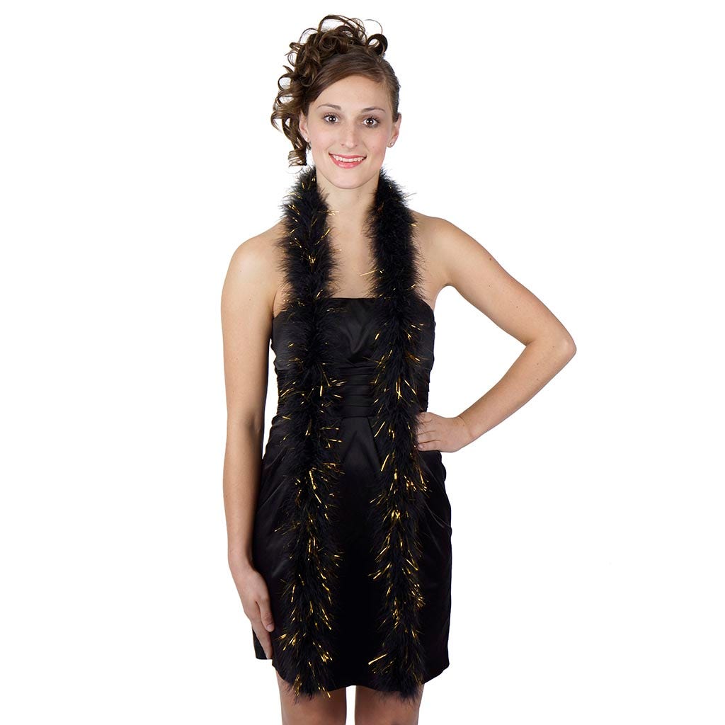 Full Marabou Feather Boa with Lurex - Black/Gold Lurex