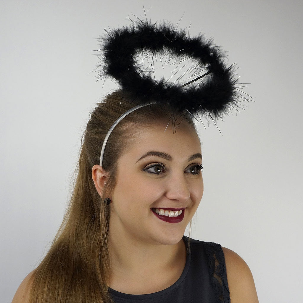 Marabou Feather Halo W/LED Lights Black W/Black Lurex