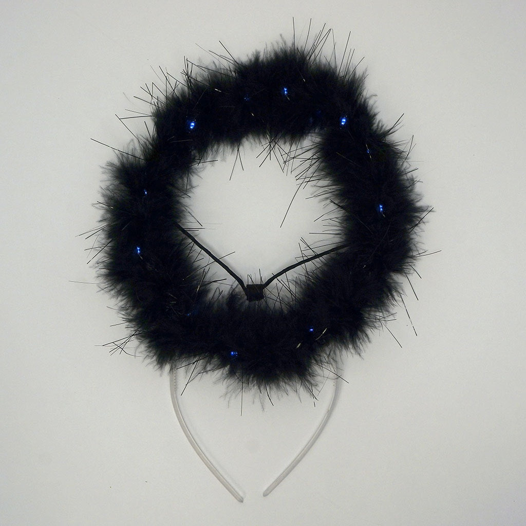 Marabou Feather Halo W/LED Lights Black W/Black Lurex