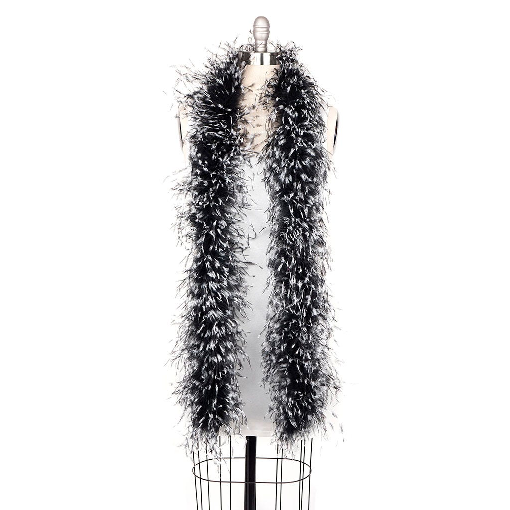 Stenciled Black/White/Black 2 Ply Ostrich Feather Boa