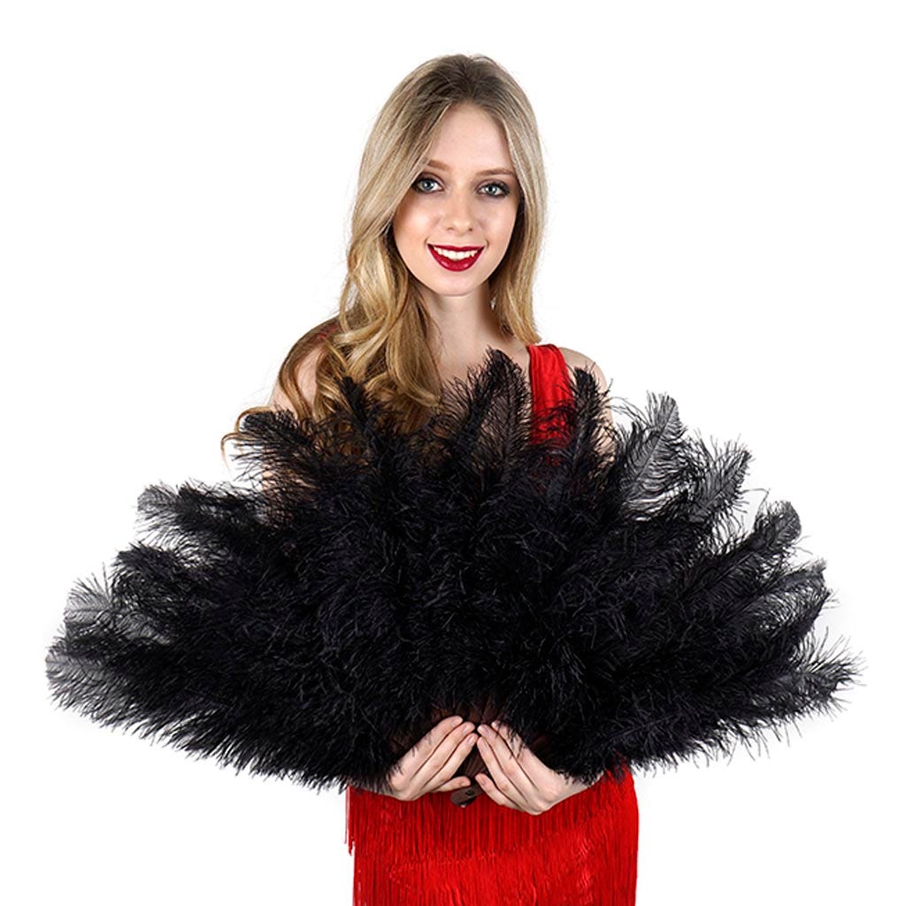 Ostrich Floss Feather Fan - Black