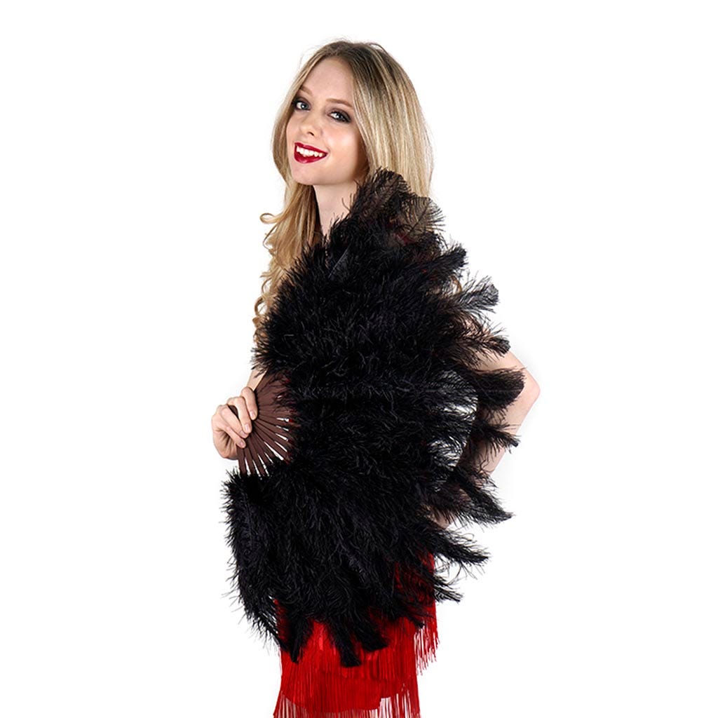 Ostrich Floss Feather Fan - Black