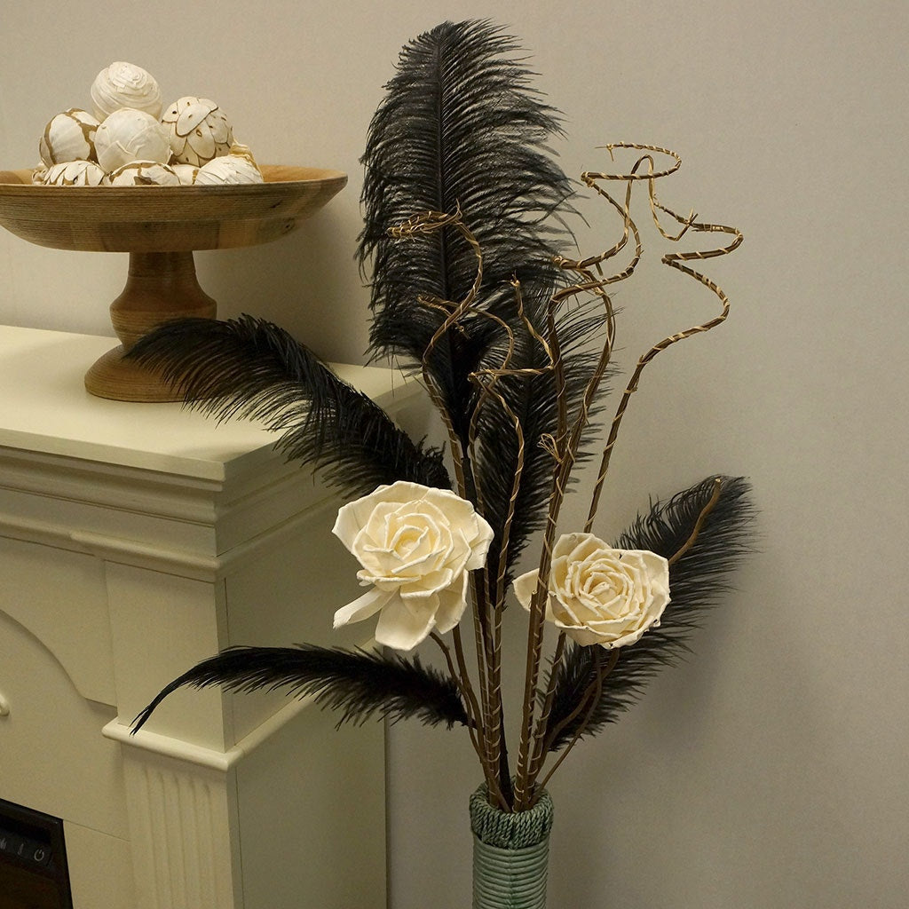 Feather Ostrich Spray on Stem Black