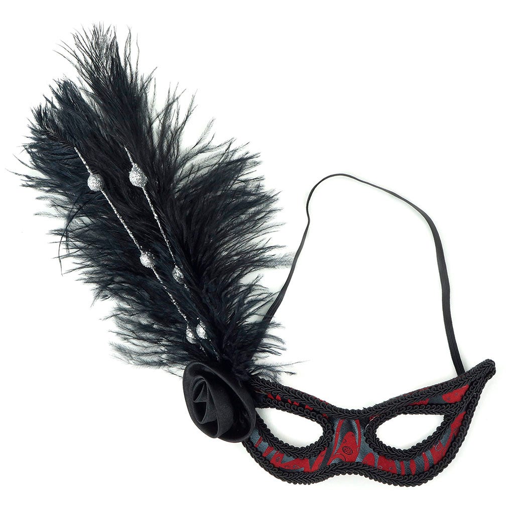 Can Can Mask w/Ostrich Feathers BL-R