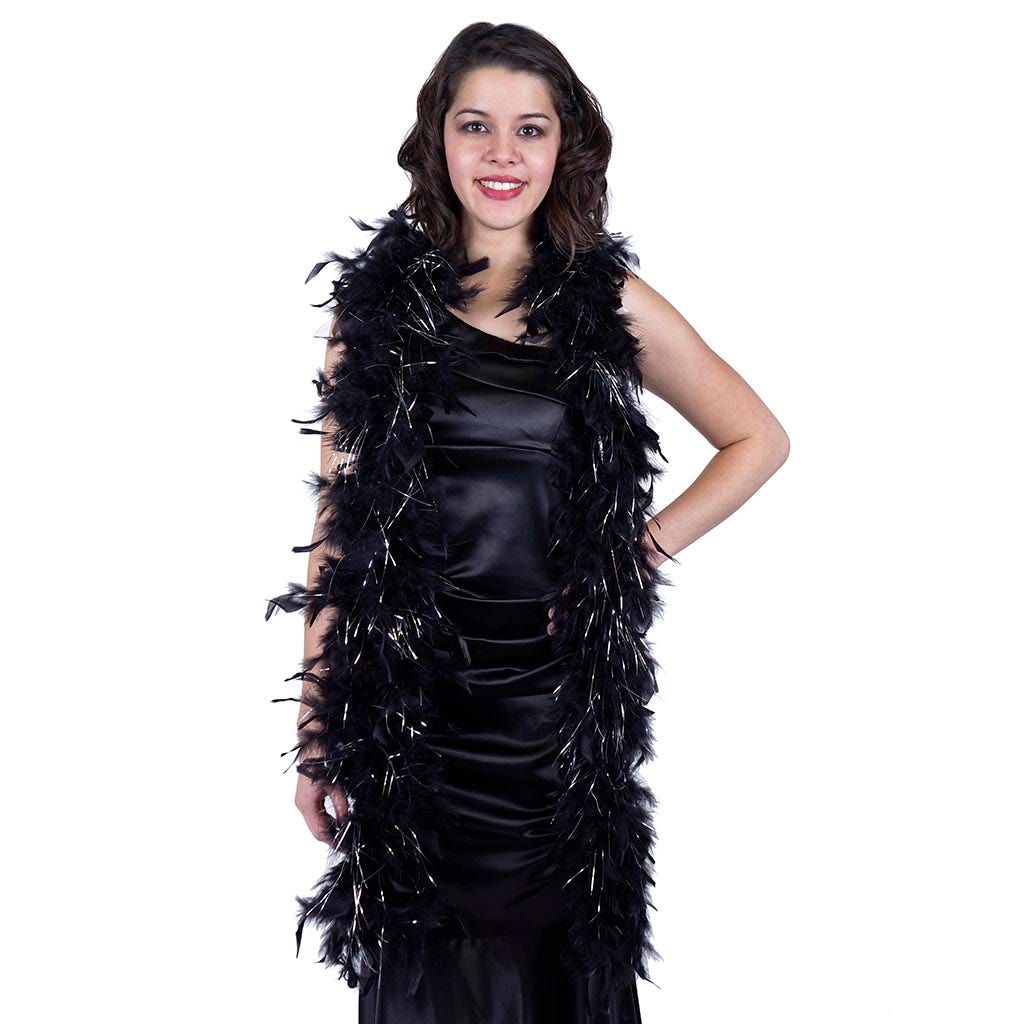 Chandelle Feather Boa - Lightweight - Black with Silver Lurex