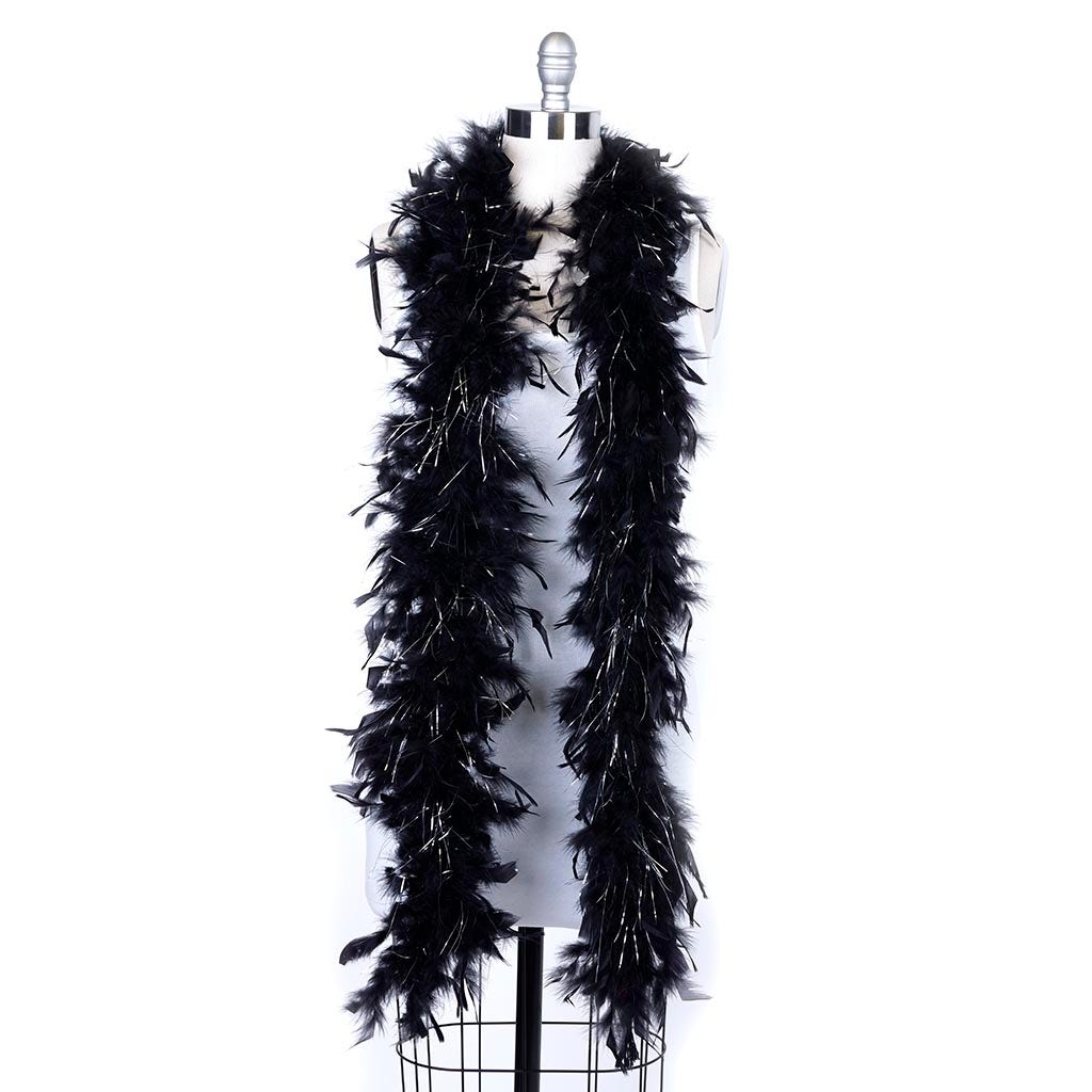 Chandelle Feather Boa - Lightweight - Black with Silver Lurex