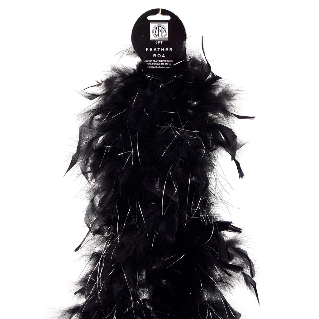 Chandelle Feather Boa - Lightweight - Black with Silver Lurex