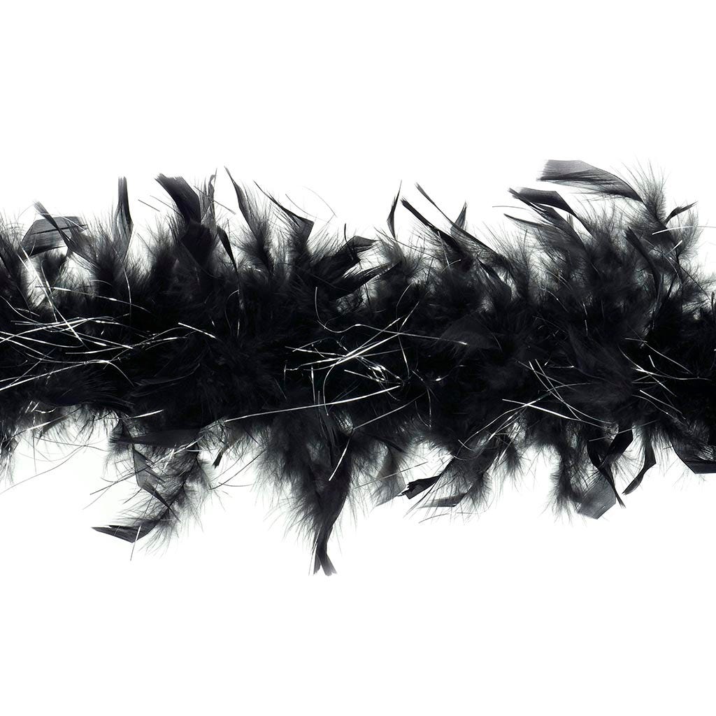 Chandelle Feather Boa - Lightweight - Black with Silver Lurex