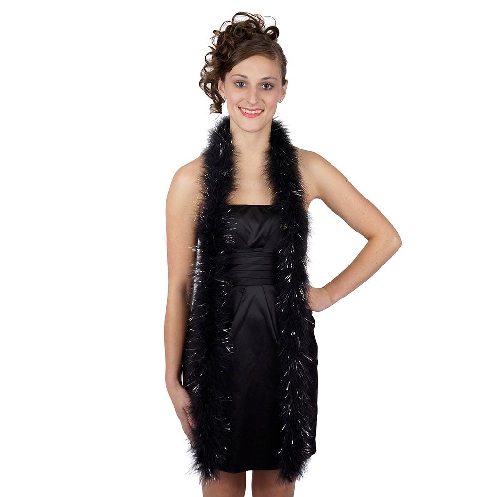 Full Marabou Feather Boa with Lurex - Black/Silver Lurex