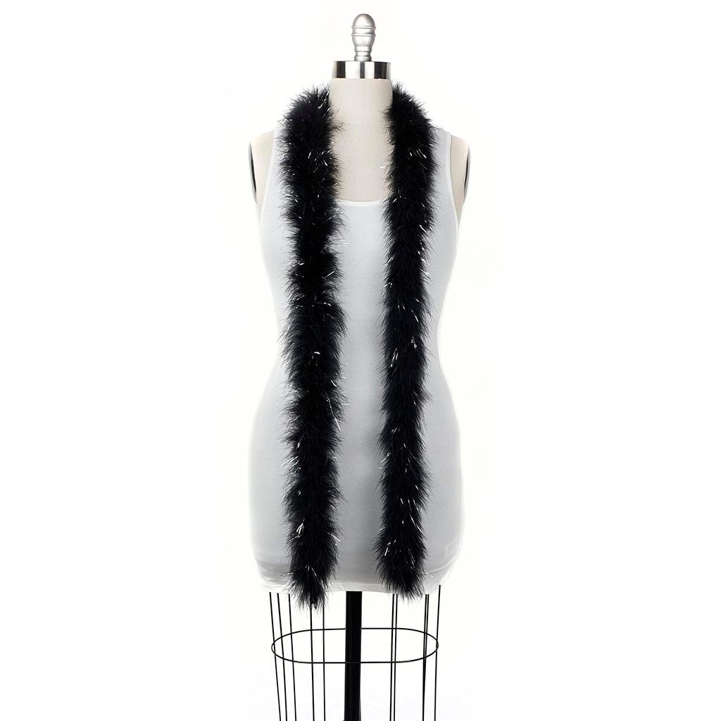 Full Marabou Feather Boa with Lurex - Black/Silver Lurex