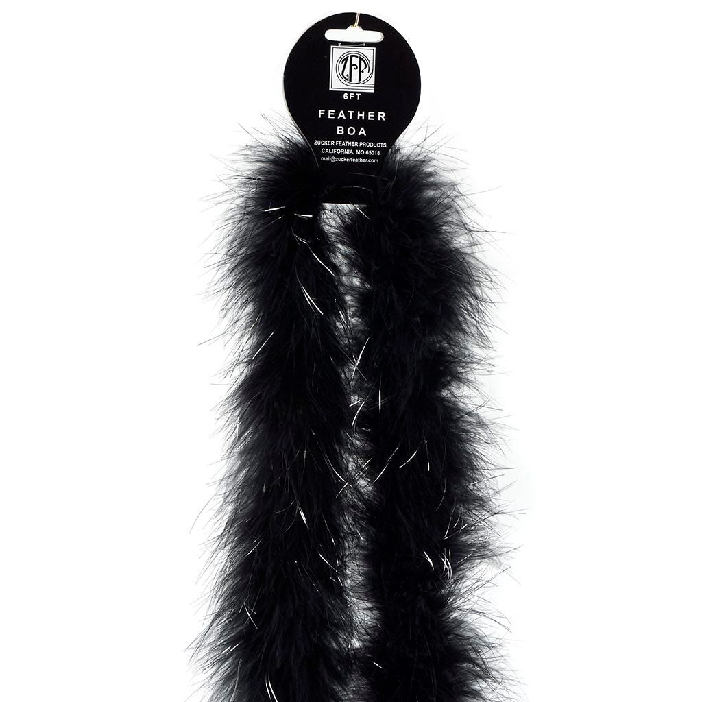 Full Marabou Feather Boa with Lurex - Black/Silver Lurex