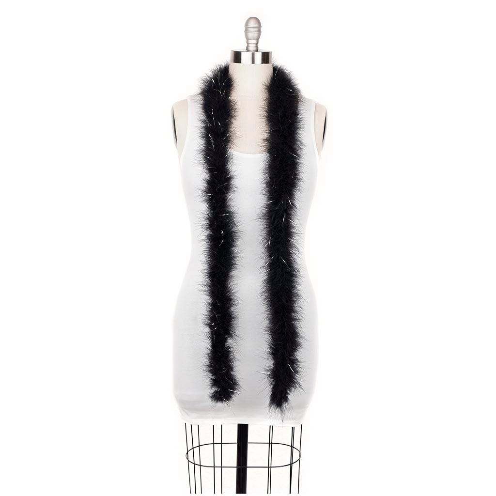 Marabou Boa with Lurex - Mediumweight - Black/Silver Lurex