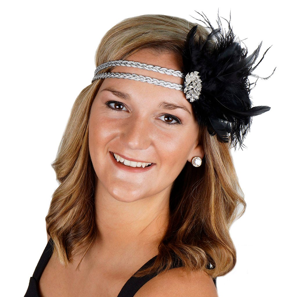 Feather Headband w/Ostrich/Schlappen Black/Silver