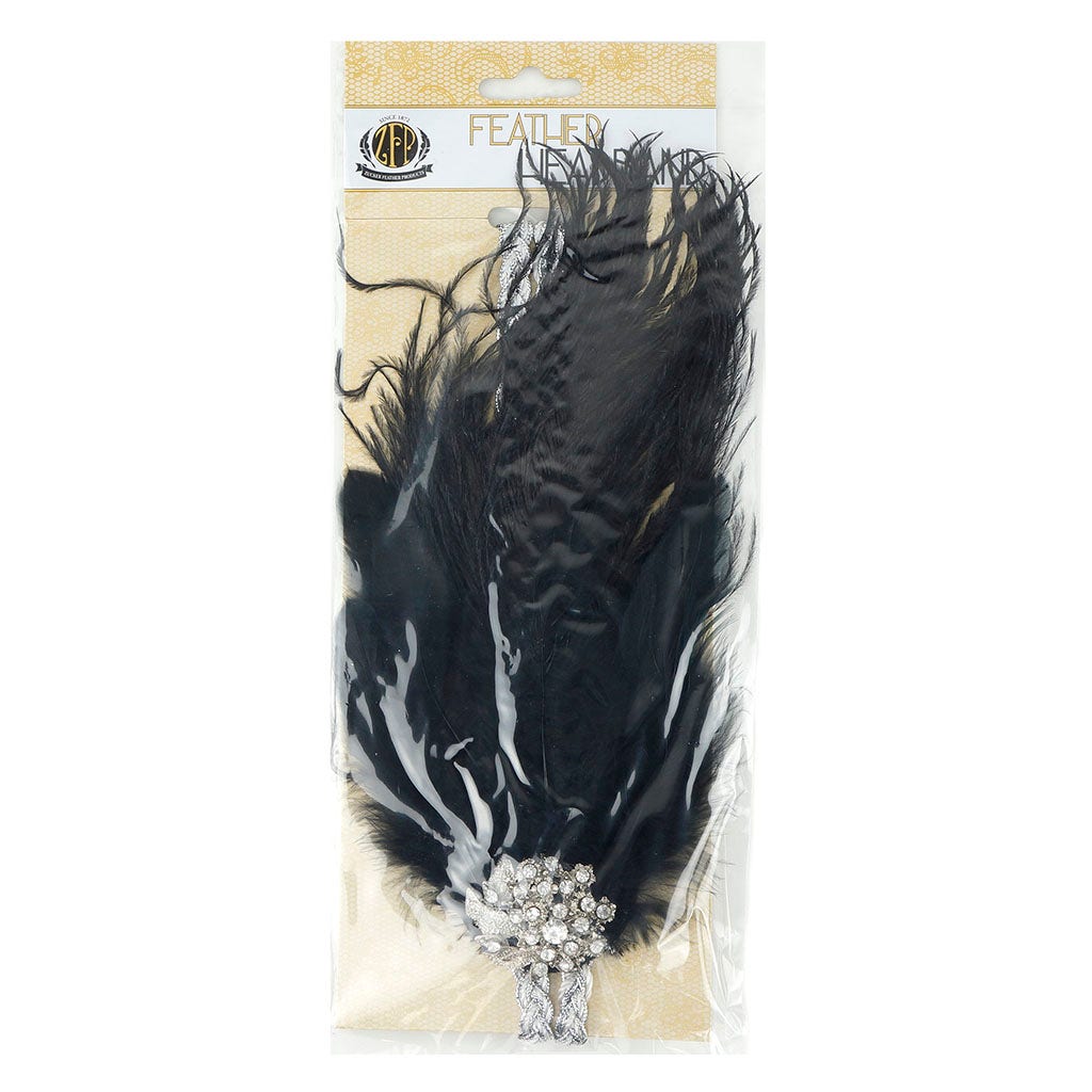 Feather Headband w/Ostrich/Schlappen Black/Silver