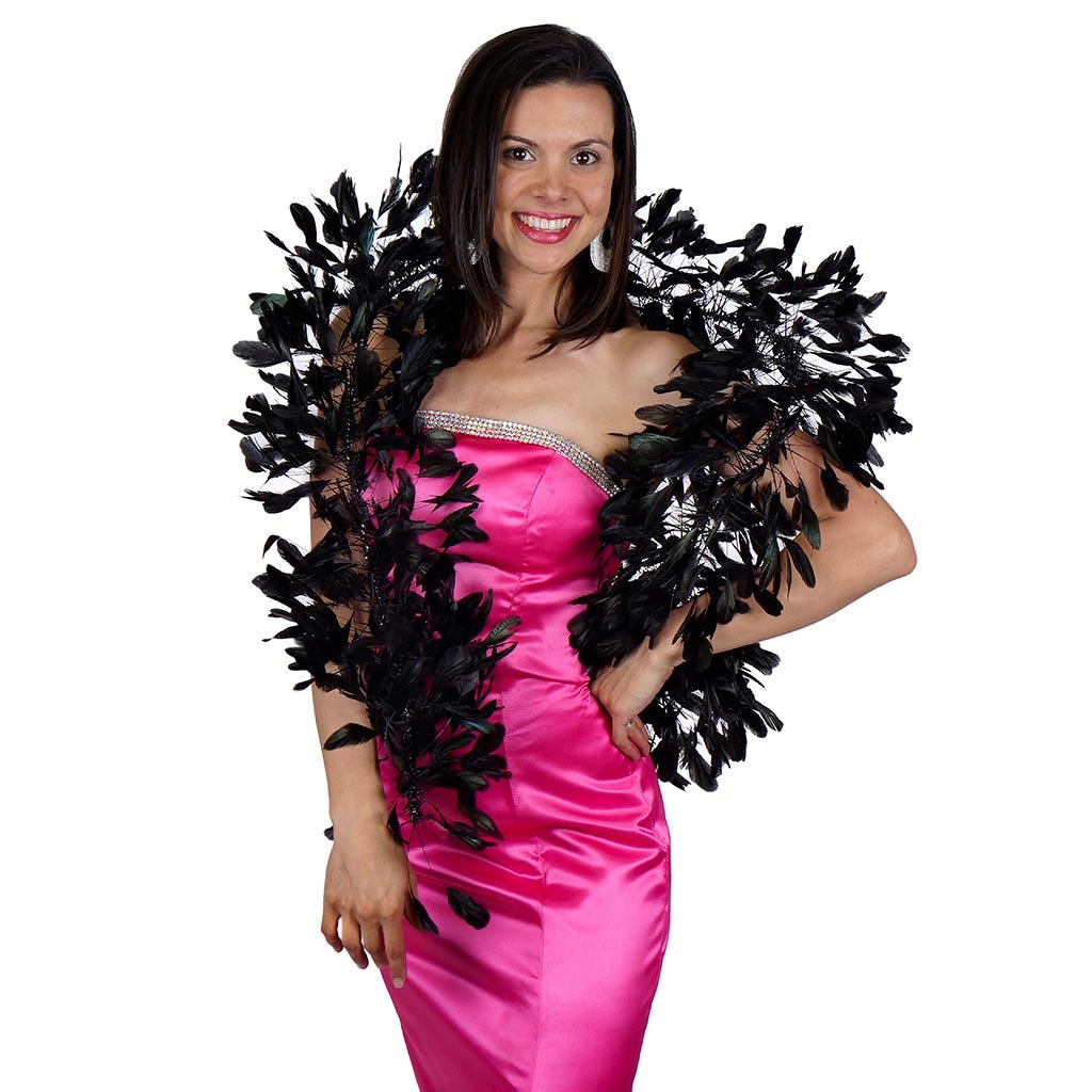 Stripped Coque Feather Boa - Black Iridescent