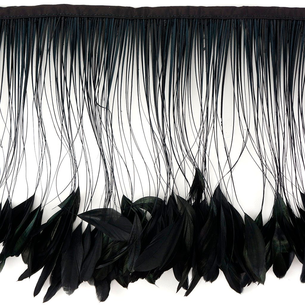 Black/Iridescent Stripped Iridescent Coque Feather Fringe | Buy 8-10 Inches Fringe