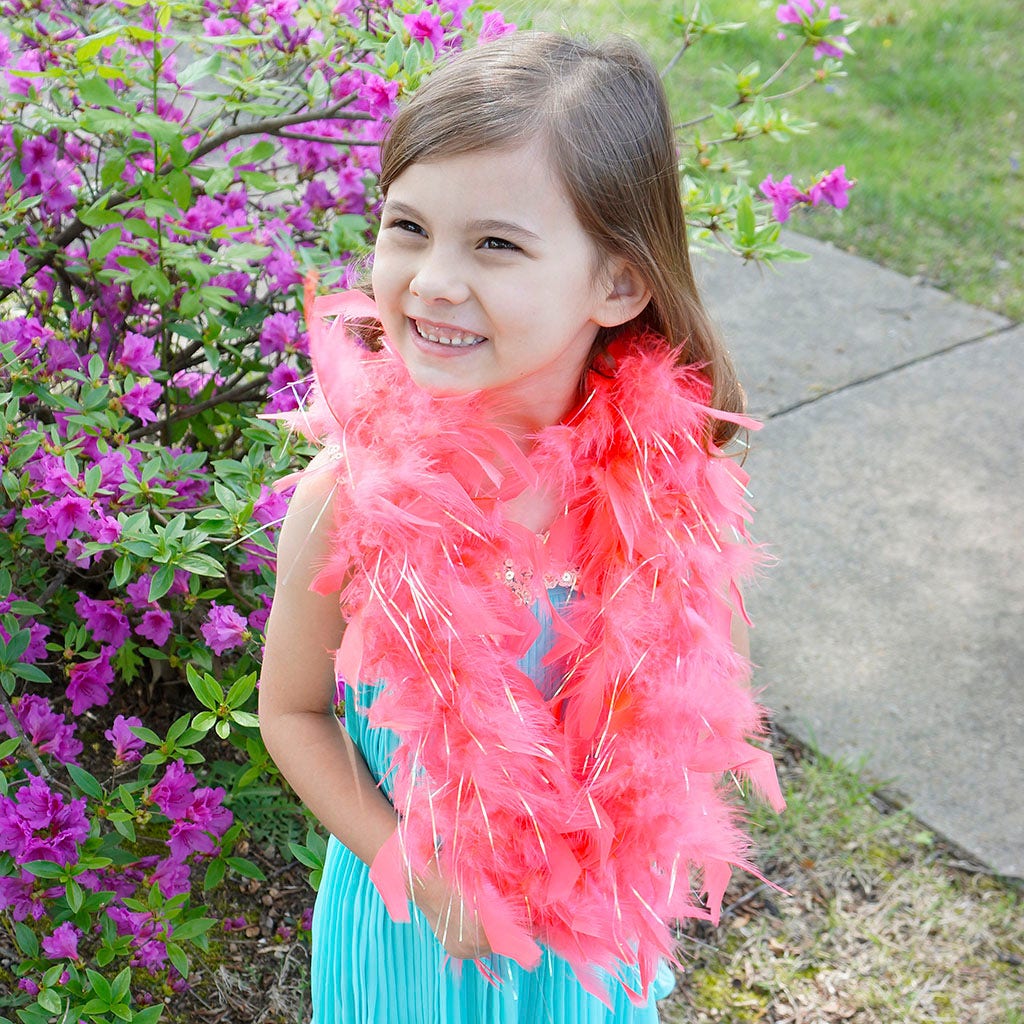 Dress Up Feather Boa for Little Girls - Coral/Opal Lurex