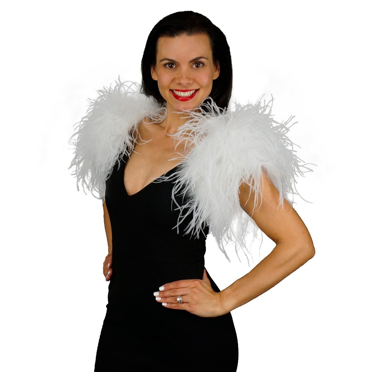 Medium Ostrich Feather Bolero Shoulder Wrap / Coat White