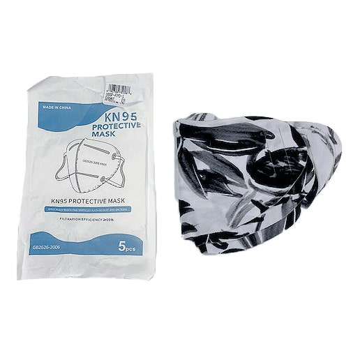 Set of 5 Fabric Protective Face Masks and KN95 Respirators - Black & White Floral