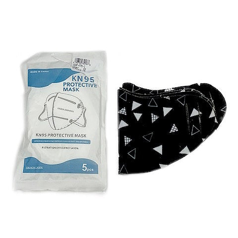 Set of 5 Fabric Protective Face Masks and KN95 Respirators - Geometric Black and White